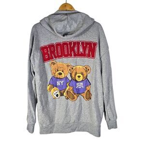 Justify Gray Hoodie with Bear and Brooklyn Design